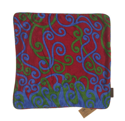 Unique suzani pillowcase in silk 50x50 cm with colorful yellow beige pattern and dark blue ornaments in boho vintage ethnic oriental style