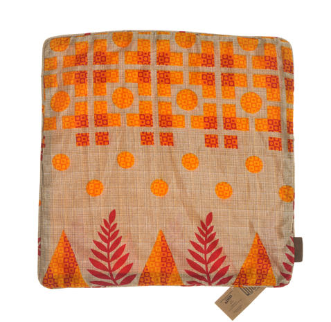 Silk pillowcase 50x50 cm with boho vintage leaf pattern in sand warm brown and dark green silhouettes for oriental ethnic pillow