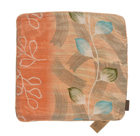Silk pillowcase 50x50 cm in turquoise with colorful pattern of small red flower-like shapes like sari pillowcase in boho ethnic style