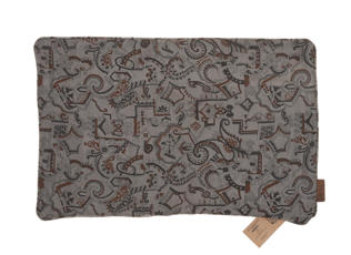 Unique Silk pillowcase 60x40 cm in dusty gray and sand with fine oriental pattern in dark outlines, vintage ethnic bohemian sari pillow