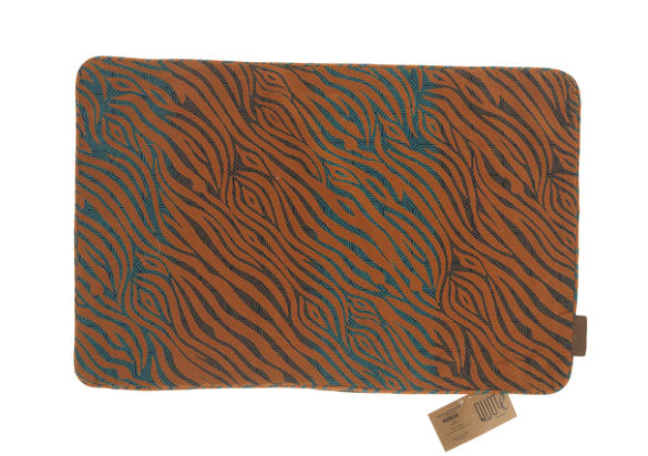 Silk pillowcase 60x40 cm in rust orange and turquoise with wavy zebra-like pattern, colorful unique boho ethnic vintage pillow.