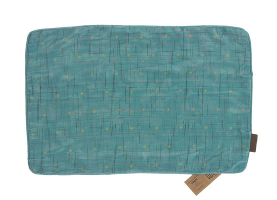 Seidenkissenbezug 60x40 cm im Sari-Stil, türkisblau mit dezentem Karomuster und kleinen gelben Punkten im orientalischen Boho-Stil