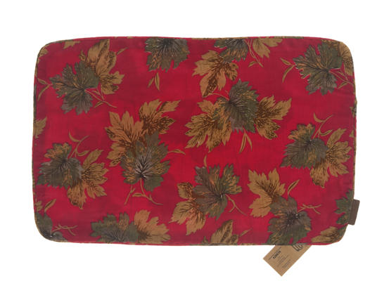 Einzigartiger Seidenkissenbezug 60x40 cm in Tiefrot mit großen goldenen und braunen Blumenmustern, ähnlich einem Sari-Kissenbezug, im orientalischen Boho-Vintage-Stil.