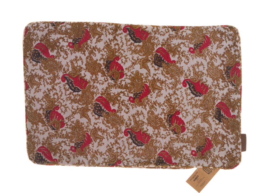 Silk pillowcase 60x40 cm as a sari pillow in vintage oriental ethnic bohemian with brown slings and red birds on an off-white background
