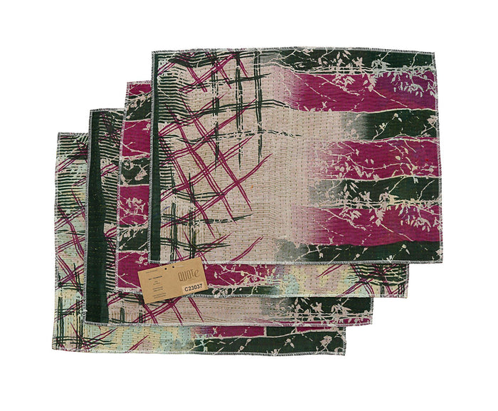 Set of 4 placemats 33x44 cm with abstract pattern in burgundy, dark green, beige and white details