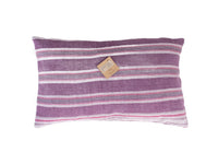 Unique sari pillowcase 30x50 in purple and white with fine stripes and pink accent, Indian boho/ethnic sari pillows and vintage oriental style