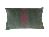 Sari cushion cover 30x50 in cream white with colorful small floral and patterned stars, discreet stripes and bohemian/Indian vintage border in dark blue and red, unique sari cushion for the sofa