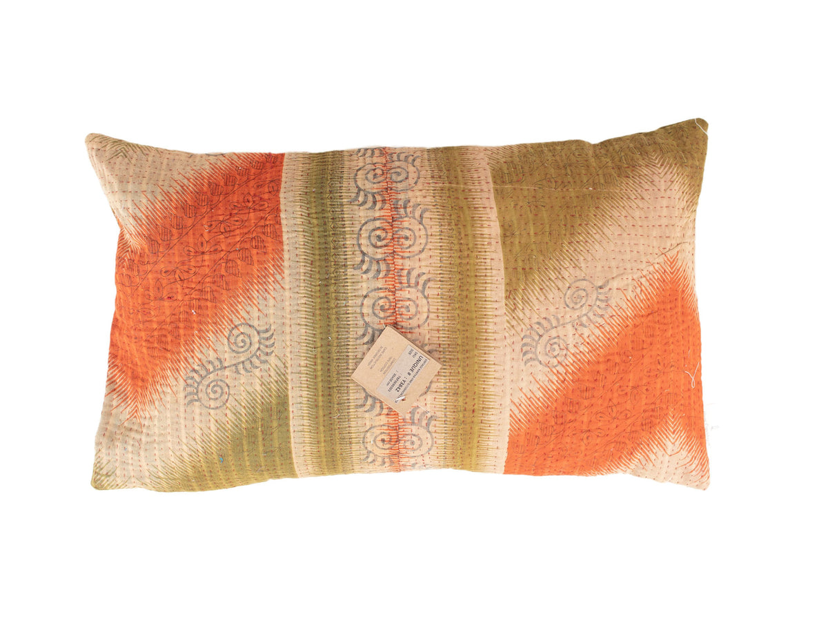 Sari pillowcase 30x50 with oriental boho patterns in orange, curry and cream colors as well as Indian unique sari pillowcases with vintage paisley ornaments