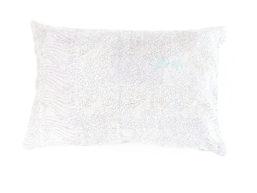 Sari pillowcase 60x40 with unique vintage bohemian pattern in cream, sand and light blue tones - colorful Indian pillowcase for sari pillow and sari cushions