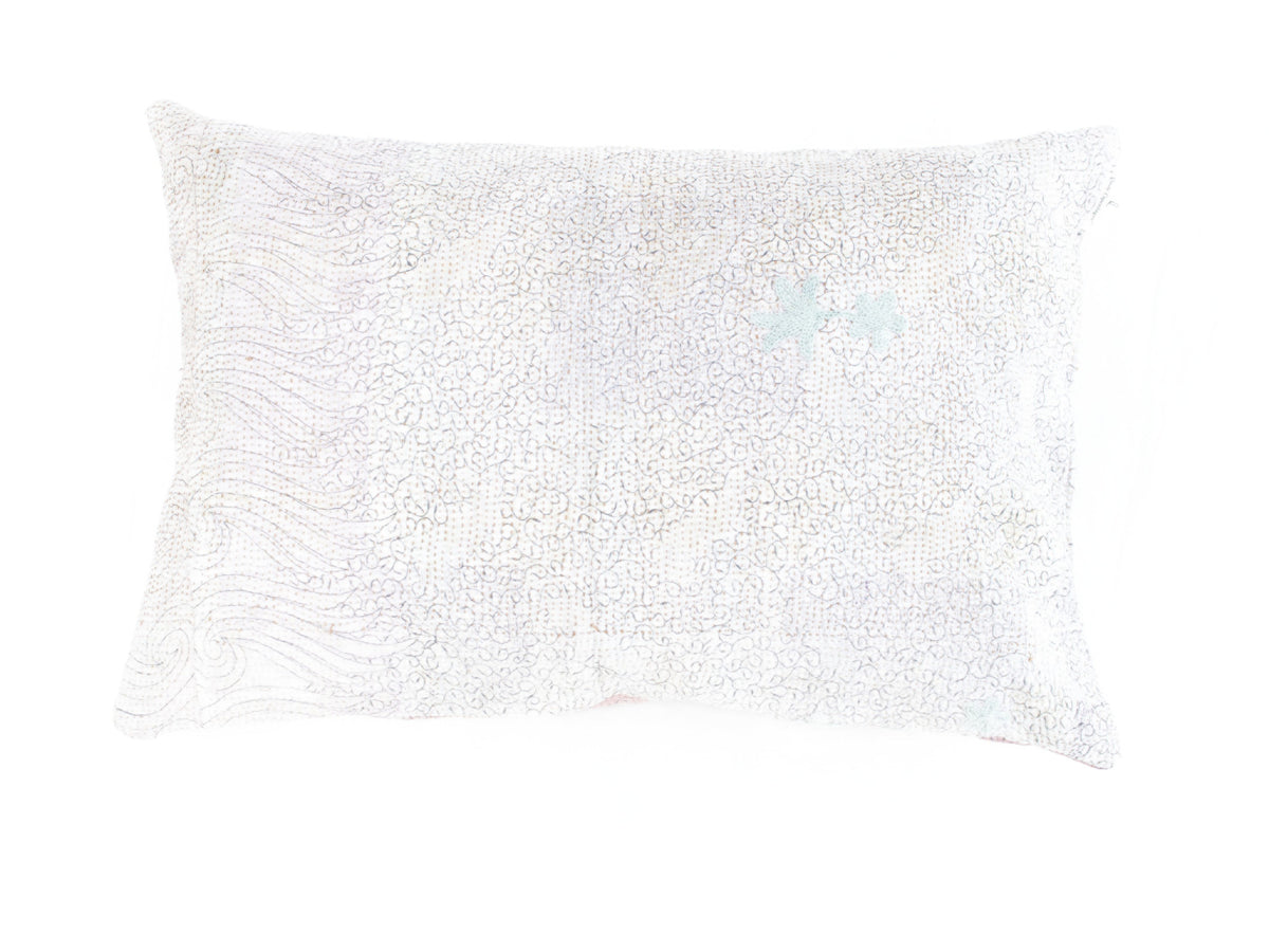 Sari pillowcase 60x40 with unique vintage bohemian pattern in cream, sand and light blue tones - colorful Indian pillowcase for sari pillow and sari cushions