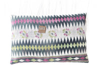 Sari pillowcase 60x40 cm in black with colorful Indian bohemian patterns, paisley and flowers in red, beige and gold tones - unique sari pillow with oriental vintage look