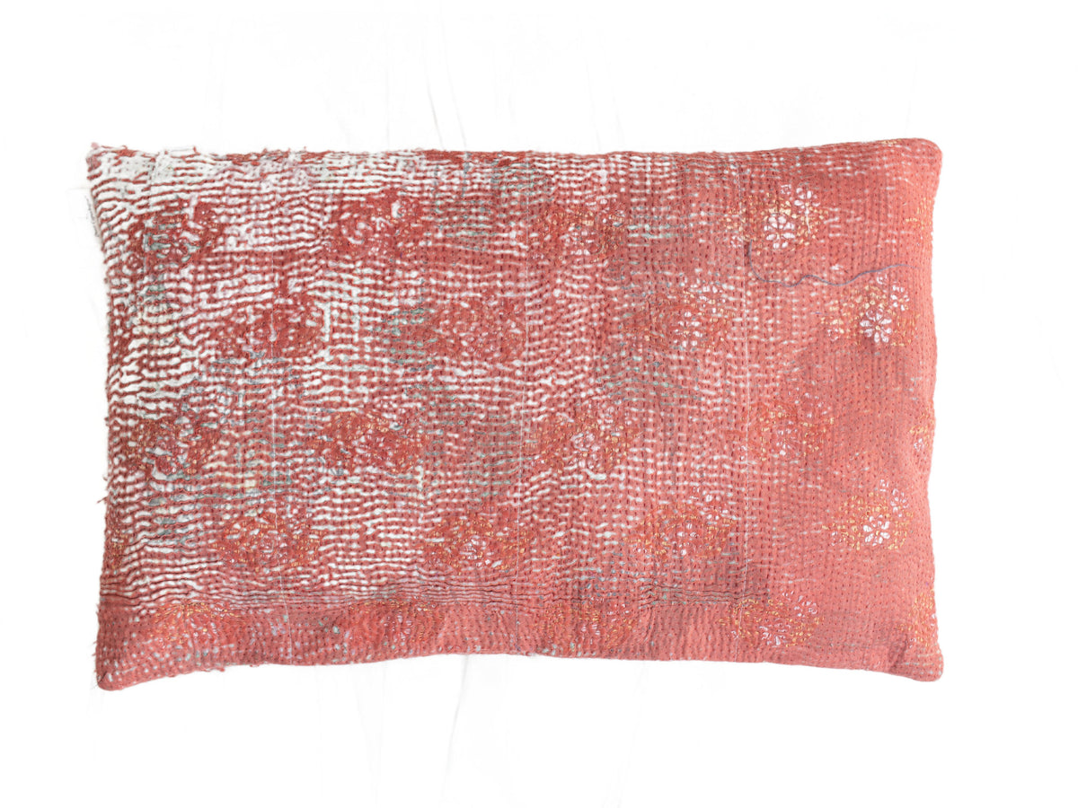 Unique sari pillowcase 60x40 in purple and white with horizontal stripes and small pink details - bohemian/vintage Indian sari pillow with ethnic upcycled look