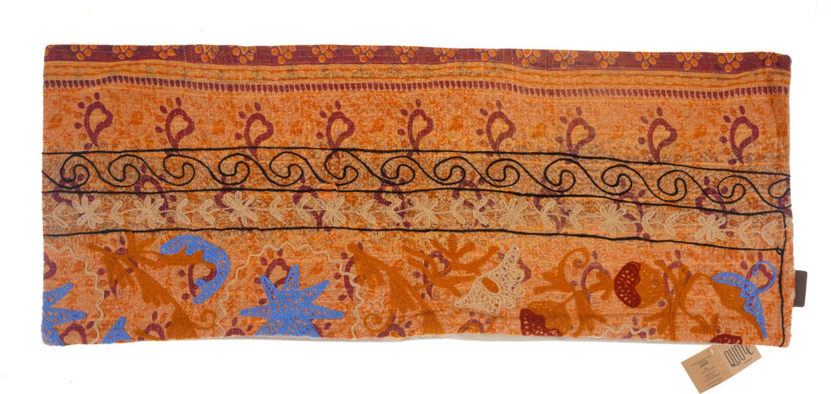 Unique suzani pillowcase 50x50 cm for boho pillow in warm orange with vintage oriental ornamentation in burgundy purple and blue stars.