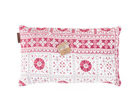 Sari pillowcase 30x50 in white and gray with colorful Indian, vintage bohemian patterns and red floral ornaments as well as ethnic sari pillow look