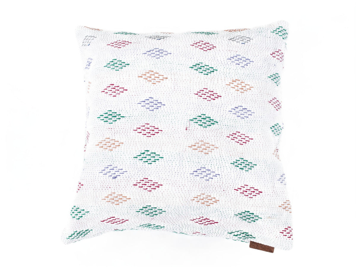 Sari pillowcase 50x50 in white cotton with colorful Indian oriental patterns in red, green and blue, vintage boho sari pillow/unique pillow (sari pillows)
