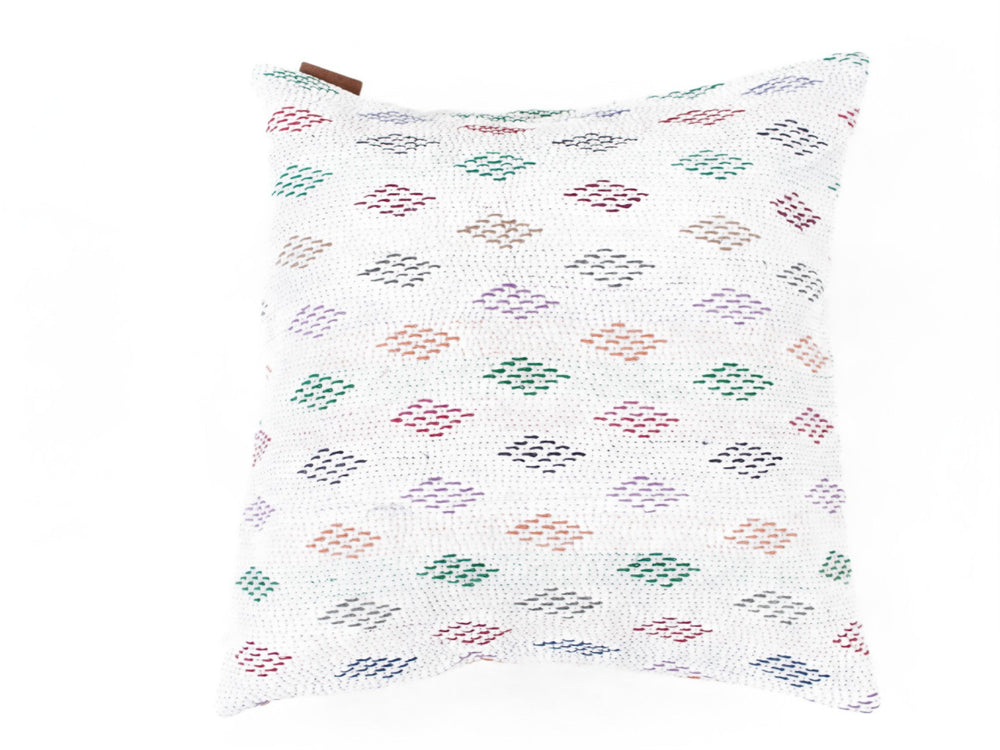 Sari pillowcase 50x50 in white with colorful dot/pattern details, boho and vintage Indian pillows (sari pillow)