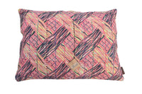 Unique Indian sari pillowcase 50x70 with vintage boho/bohemian pattern in light gray, dusty purple and pastel light with colorful stripes and red accent lines - sari pillow with oriental vibe