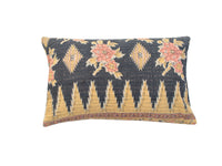 Sari pillowcase 30x50 with dark blue black base, colorful paisley and floral ornaments in red and beige/gold - Indian vintage sari pillow, unique boho bohemian ethnic pillowcase